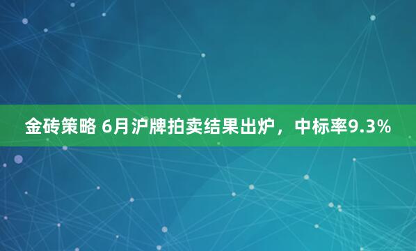 金砖策略 6月沪牌拍卖结果出炉，中标率9.3%